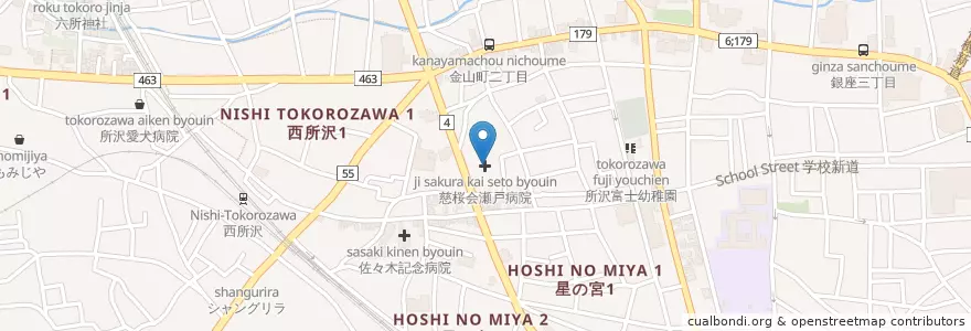 Mapa de ubicacion de 慈桜会瀬戸病院 en 日本, 埼玉県, 所沢市.