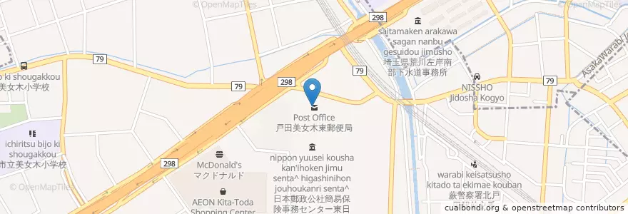 Mapa de ubicacion de 戸田美女木東郵便局 en Japon, Préfecture De Saitama, 戸田市.