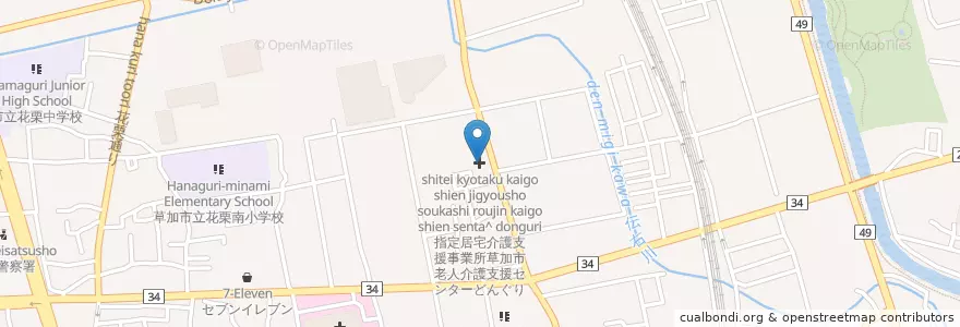 Mapa de ubicacion de 草加市老人介護 支援センターどんぐり en 일본, 사이타마현, 草加市.