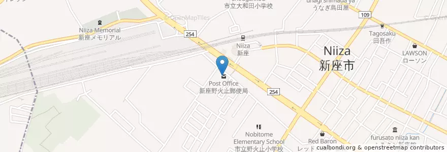 Mapa de ubicacion de 新座野火止郵便局 en 日本, 埼玉県, 新座市.