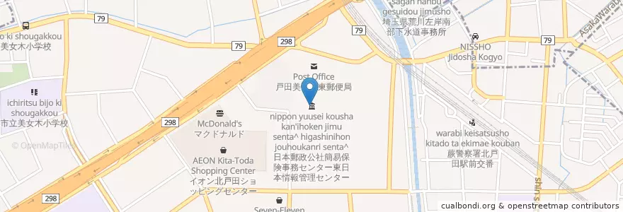 Mapa de ubicacion de 日本郵政公社簡易保険事務センター東日本情報管理センター en Japonya, 埼玉県, 戸田市.