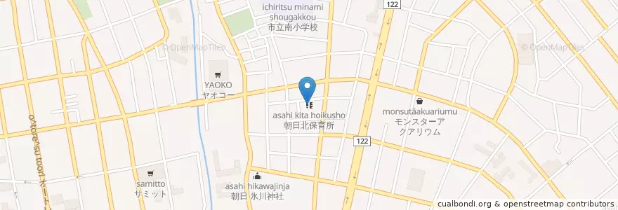 Mapa de ubicacion de 朝日北保育所 en Japonya, 埼玉県, 川口市.