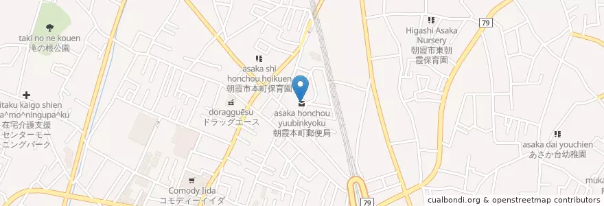 Mapa de ubicacion de 朝霞本町郵便局 en 일본, 사이타마현, 朝霞市.