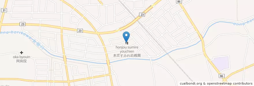 Mapa de ubicacion de 本庄すみれ幼稚園 en 일본, 사이타마현, 本庄市.