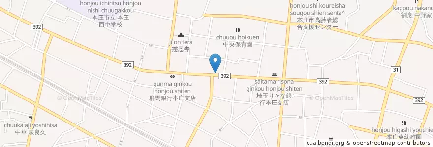 Mapa de ubicacion de 本庄仲町郵便局 en Japonya, 埼玉県, 本庄市.