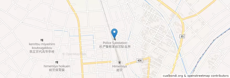 Mapa de ubicacion de 杉戸警察署姫宮駐在所 en 日本, 埼玉県, 南埼玉郡, 宮代町.