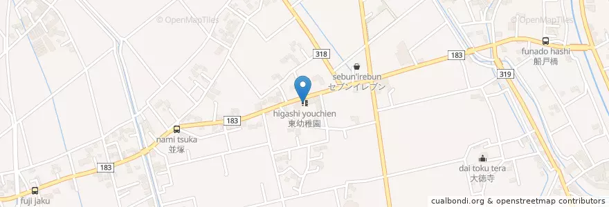 Mapa de ubicacion de 東幼稚園 en اليابان, 埼玉県, 北葛飾郡, 杉戸町.