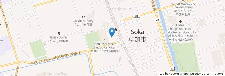 Mapa de ubicacion de 松原団地駅前郵便局 en 日本, 埼玉県, 草加市.