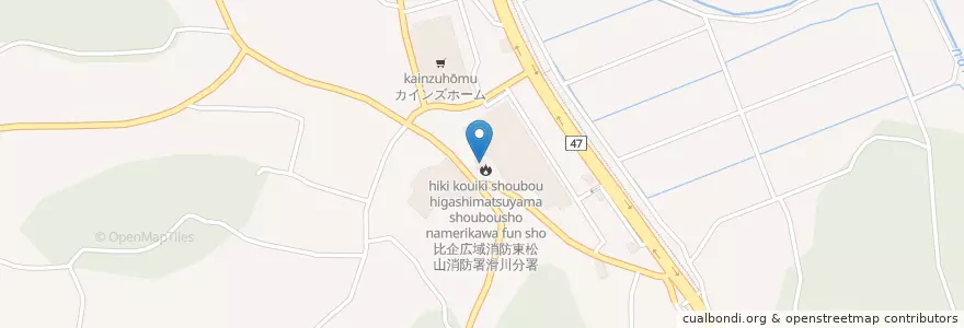 Mapa de ubicacion de 比企広域消防東松山消防署滑川分署 en 日本, 埼玉县, 比企郡, 滑川町.