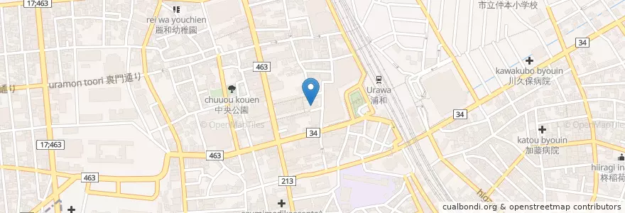 Mapa de ubicacion de 浦和中郵便局 en 日本, 埼玉県, さいたま市, 浦和区.