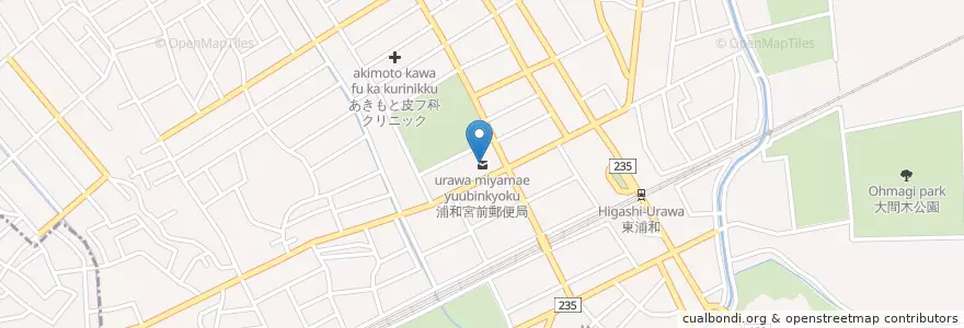 Mapa de ubicacion de 浦和宮前郵便局 en 日本, 埼玉县, 埼玉市, 緑区.