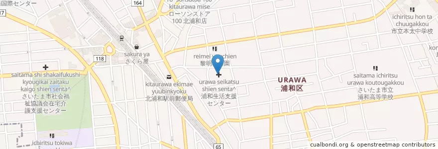 Mapa de ubicacion de 浦和生活支援センター en 日本, 埼玉县, 埼玉市, 浦和区.