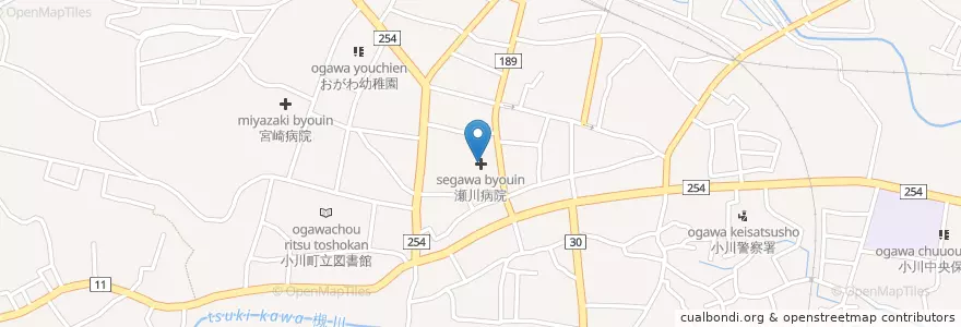 Mapa de ubicacion de 瀬川病院 en 日本, 埼玉县, 比企郡, 小川町.