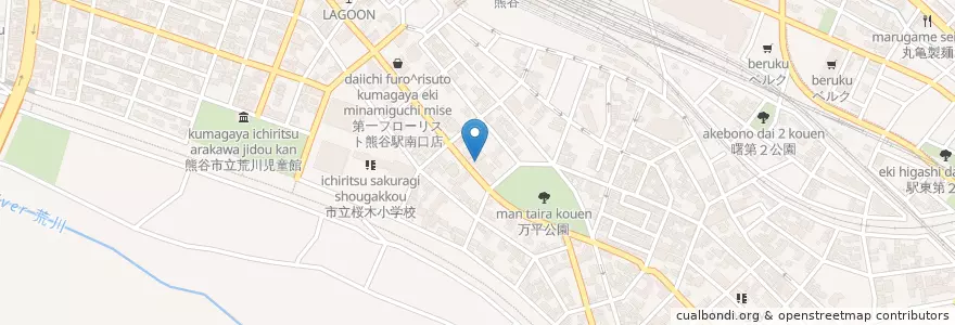 Mapa de ubicacion de 熊谷万平郵便局 en Japan, Saitama Prefecture, Kumagaya.