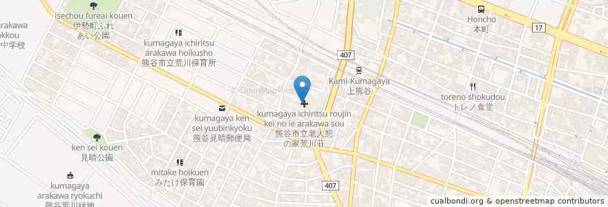 Mapa de ubicacion de 熊谷市立老人憩の家荒川荘 en 日本, 埼玉県, 熊谷市.
