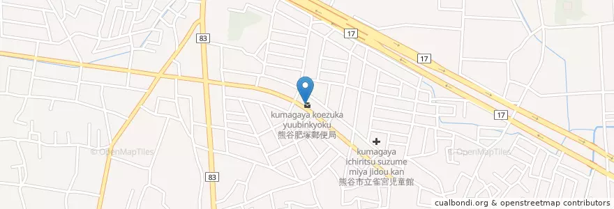 Mapa de ubicacion de 熊谷肥塚郵便局 en 日本, 埼玉県, 熊谷市.