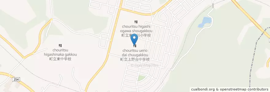 Mapa de ubicacion de 町立上野台中学校 en ژاپن, 埼玉県, 比企郡, 小川町.