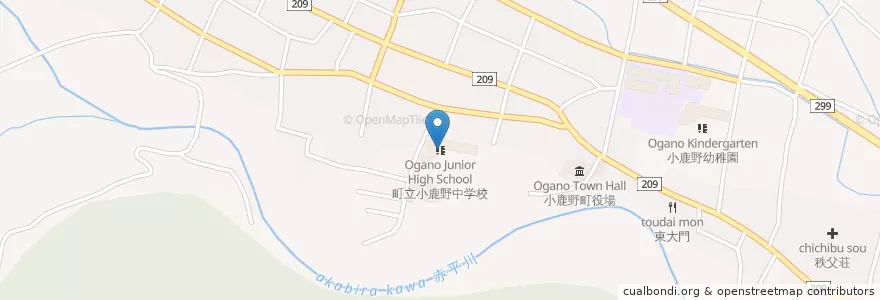 Mapa de ubicacion de 町立小鹿野中学校 en 日本, 埼玉県, 秩父郡, 小鹿野町.