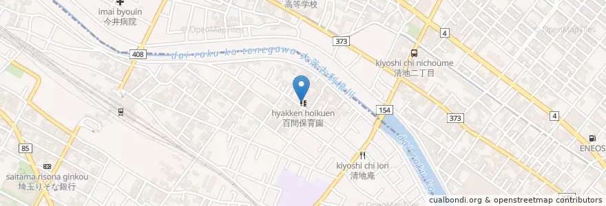 Mapa de ubicacion de 百間保育園 en Japan, Saitama Prefecture, Kitakatsushika County, Minami-Saitama County, Sugito, 宮代町.