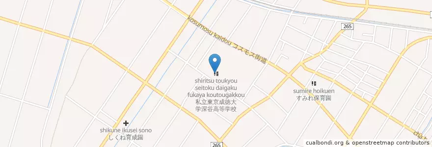 Mapa de ubicacion de 私立東京成徳大学深谷高等学校 en 일본, 사이타마현, 深谷市.