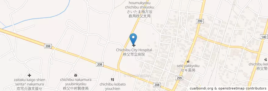 Mapa de ubicacion de 秩父市立病院 en Japão, 埼玉県, 秩父市.