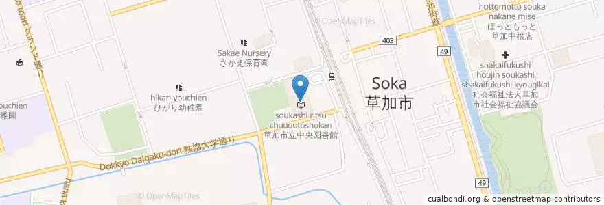 Mapa de ubicacion de 草加市立中央図書館 en 日本, 埼玉县, 草加市.