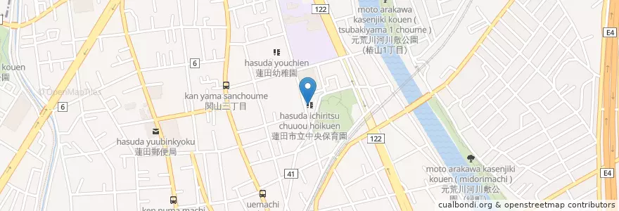 Mapa de ubicacion de 蓮田市立中央保育園 en Japan, Saitama Prefecture, Hasuda.