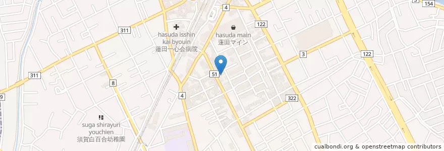 Mapa de ubicacion de 蓮田駅東口郵便局 en اليابان, 埼玉県, 蓮田市.