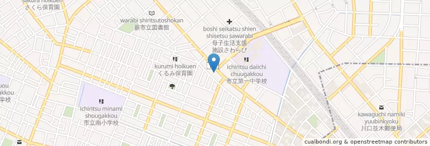Mapa de ubicacion de 蕨南町郵便局 en Japan, Saitama Prefecture, Warabi.