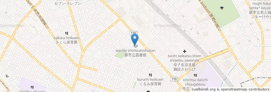 Mapa de ubicacion de 蕨市立図書館 en اليابان, 埼玉県, 蕨市.