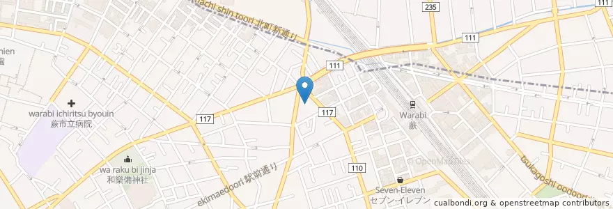 Mapa de ubicacion de 蕨駅前郵便局 en Japon, Préfecture De Saitama, 蕨市.