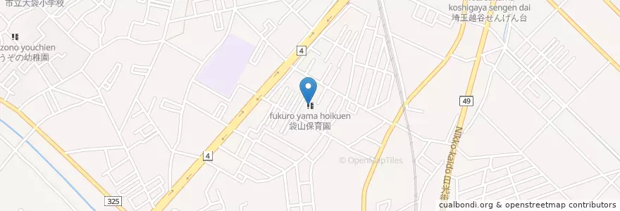 Mapa de ubicacion de 袋山保育園 en Japão, 埼玉県, 越谷市.