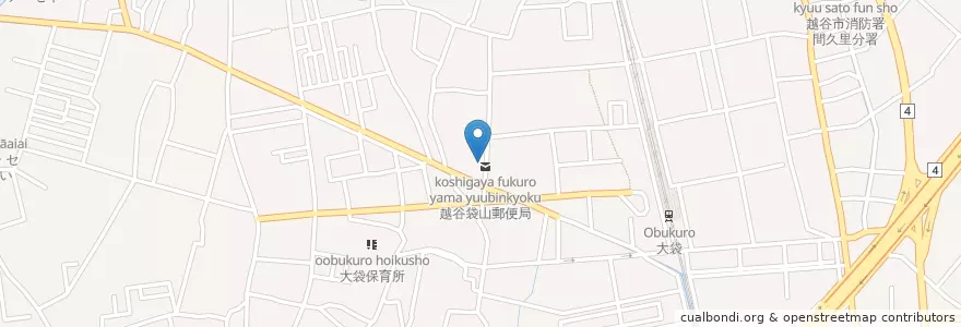 Mapa de ubicacion de 越谷袋山郵便局 en Japão, 埼玉県, 越谷市.