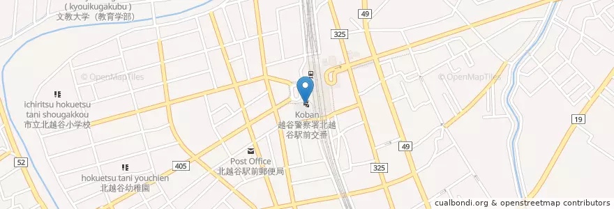 Mapa de ubicacion de 越谷警察署北越谷駅前交番 en Japan, 埼玉県, 越谷市.