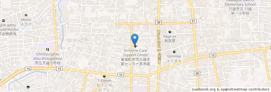 Mapa de ubicacion de 連雀町在宅介護支援センター真寿園 en Japon, Préfecture De Saitama, 川越市.