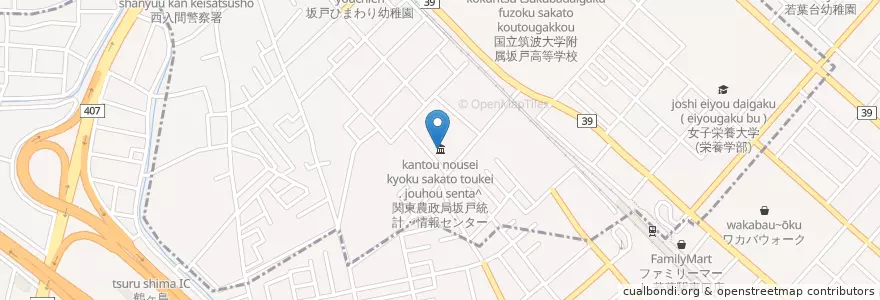 Mapa de ubicacion de 関東農政局坂戸統計・情報センター en 日本, 埼玉県, 鶴ヶ島市, 坂戸市.