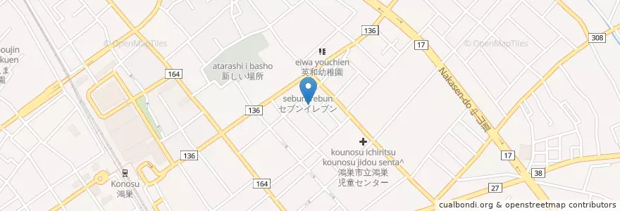 Mapa de ubicacion de 鴻巣市立図書館 en 日本, 埼玉県, 鴻巣市.