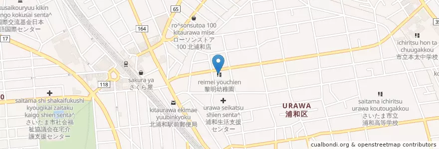 Mapa de ubicacion de 黎明幼稚園 en اليابان, 埼玉県, さいたま市, 浦和区.