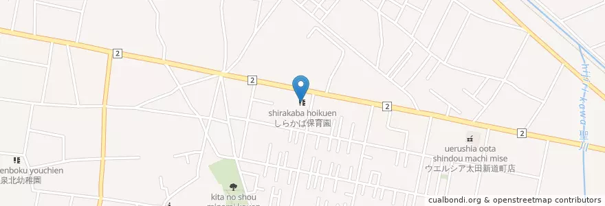 Mapa de ubicacion de しらかば保育園 en Jepun, 群馬県, 太田市.