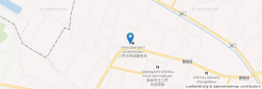 Mapa de ubicacion de 三野谷簡易郵便局 en Japan, 群馬県, 館林市.