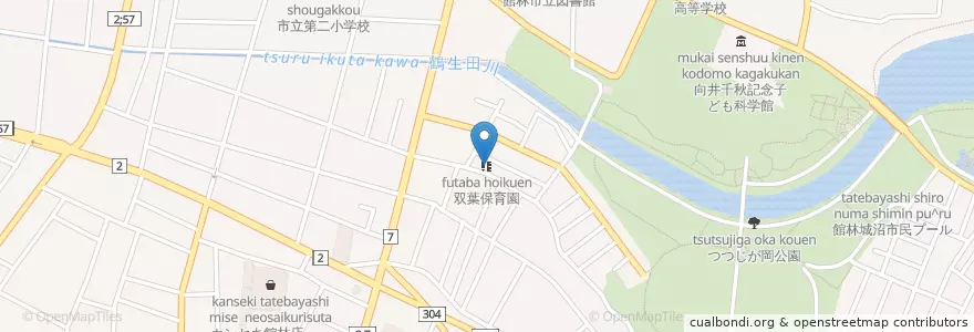 Mapa de ubicacion de 双葉保育園 en ژاپن, 群馬県, 館林市.