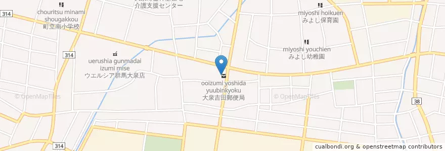 Mapa de ubicacion de 大泉吉田郵便局 en Japan, 群馬県, 邑楽郡, 大泉町.