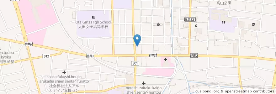 Mapa de ubicacion de 太田西本町郵便局 en Japón, Prefectura De Gunma, 太田市.