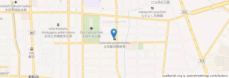 Mapa de ubicacion de 太田飯田郵便局 en Japon, Préfecture De Gunma, 太田市.