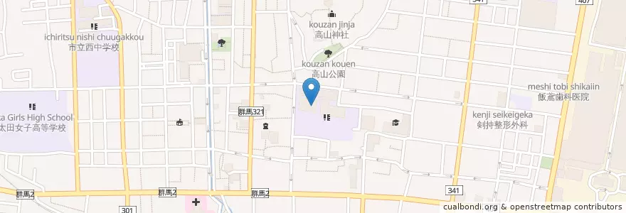 Mapa de ubicacion de 市立太田小学校 en اليابان, غونما, 太田市.