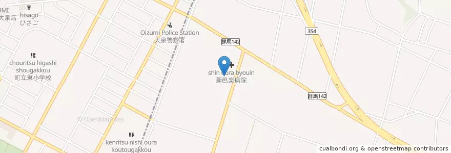 Mapa de ubicacion de おうら病院 en Япония, Гумма, 邑楽郡, 邑楽町.