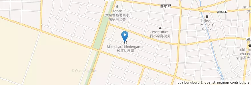 Mapa de ubicacion de 松原幼稚園 en Giappone, Prefettura Di Gunma, 邑楽郡, 大泉町.