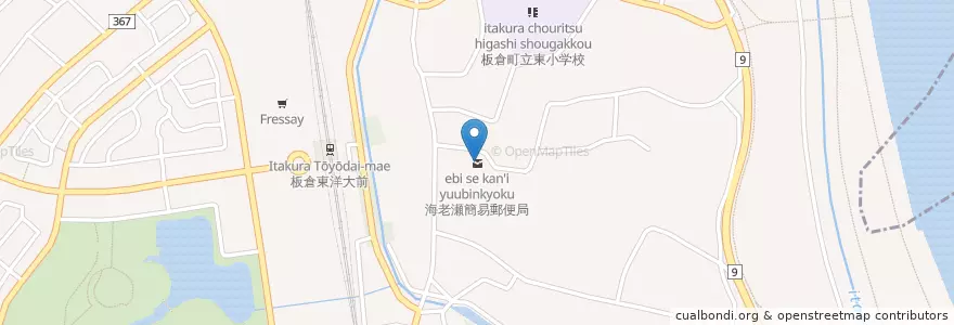 Mapa de ubicacion de 海老瀬簡易郵便局 en ژاپن, 群馬県, 邑楽郡, 板倉町.