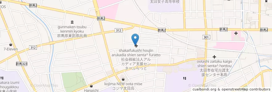 Mapa de ubicacion de 社会福祉法人アルカディア支援センターふらっと en 日本, 群馬県, 太田市.