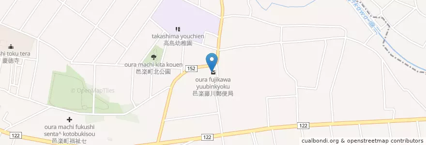 Mapa de ubicacion de 邑楽藤川郵便局 en Япония, Гумма, 邑楽郡, 邑楽町.